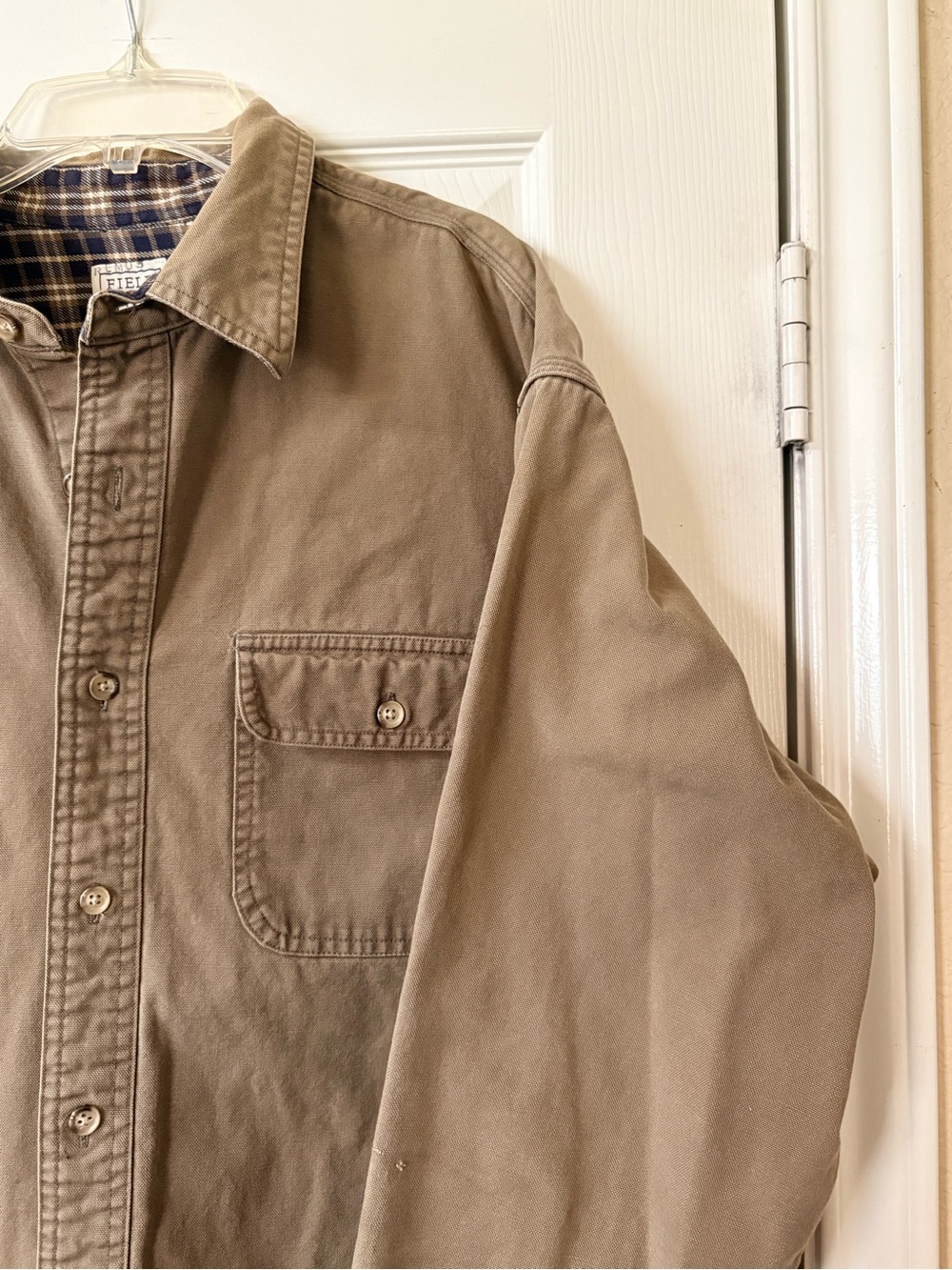Field Gear Classic Khaki Green Fleece Plaid Lined Button-Down Shirt Jacket Large - Picture 3 of 12